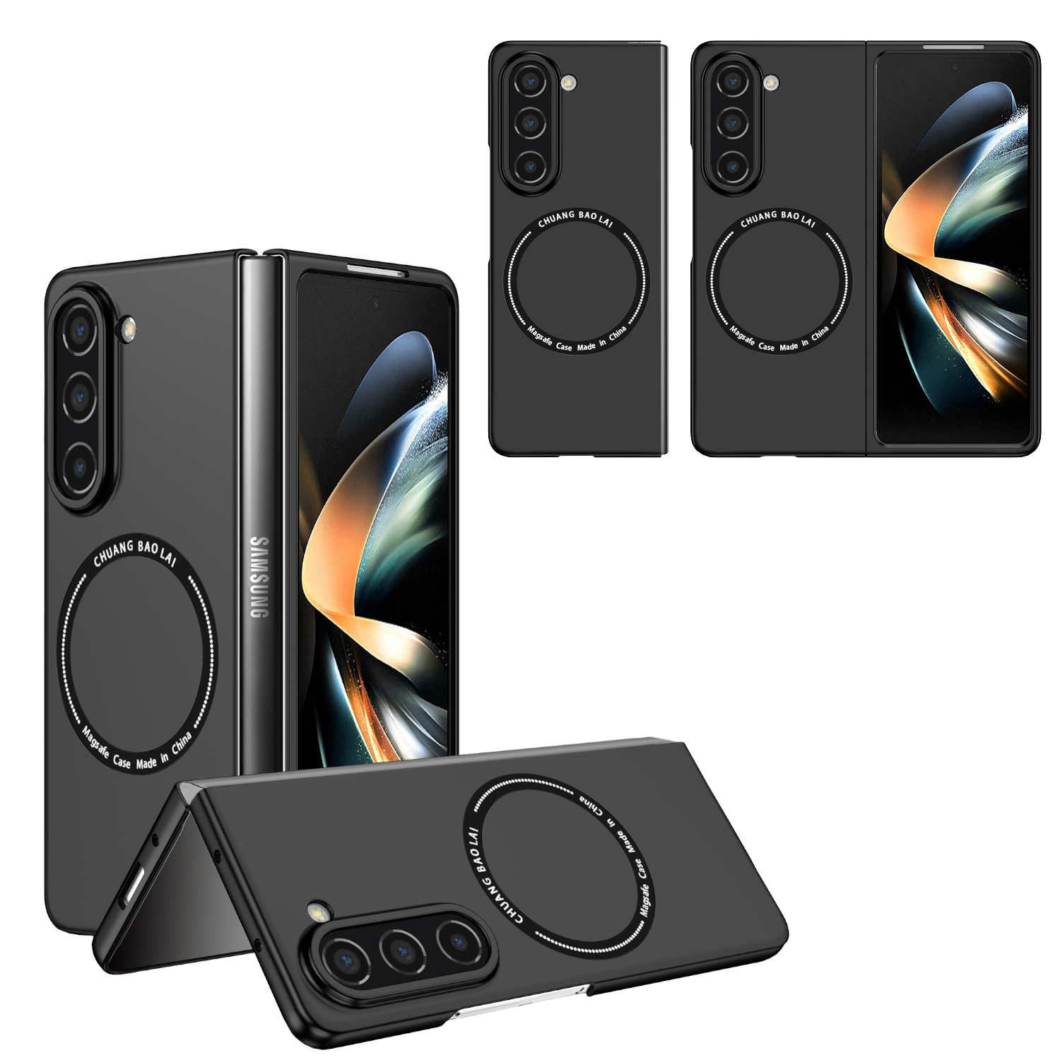 Wigento Handyhülle Für Samsung Galaxy Z Fold5 5G Magnet Magsafe Handy Hülle Etuis Schwarz