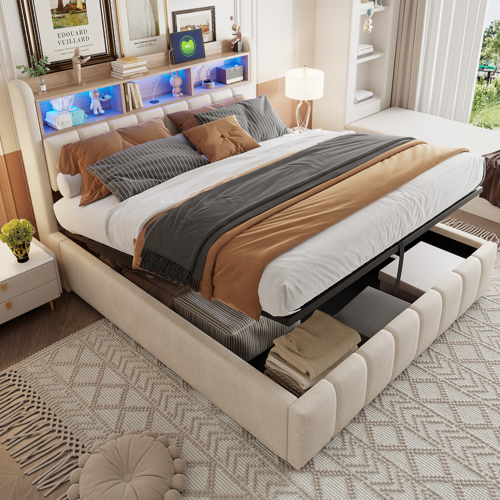 OKWISH Polsterbett Doppelbett, mit hydraulisches Stauraum (mit Kopfteil Ein günstig online kaufen