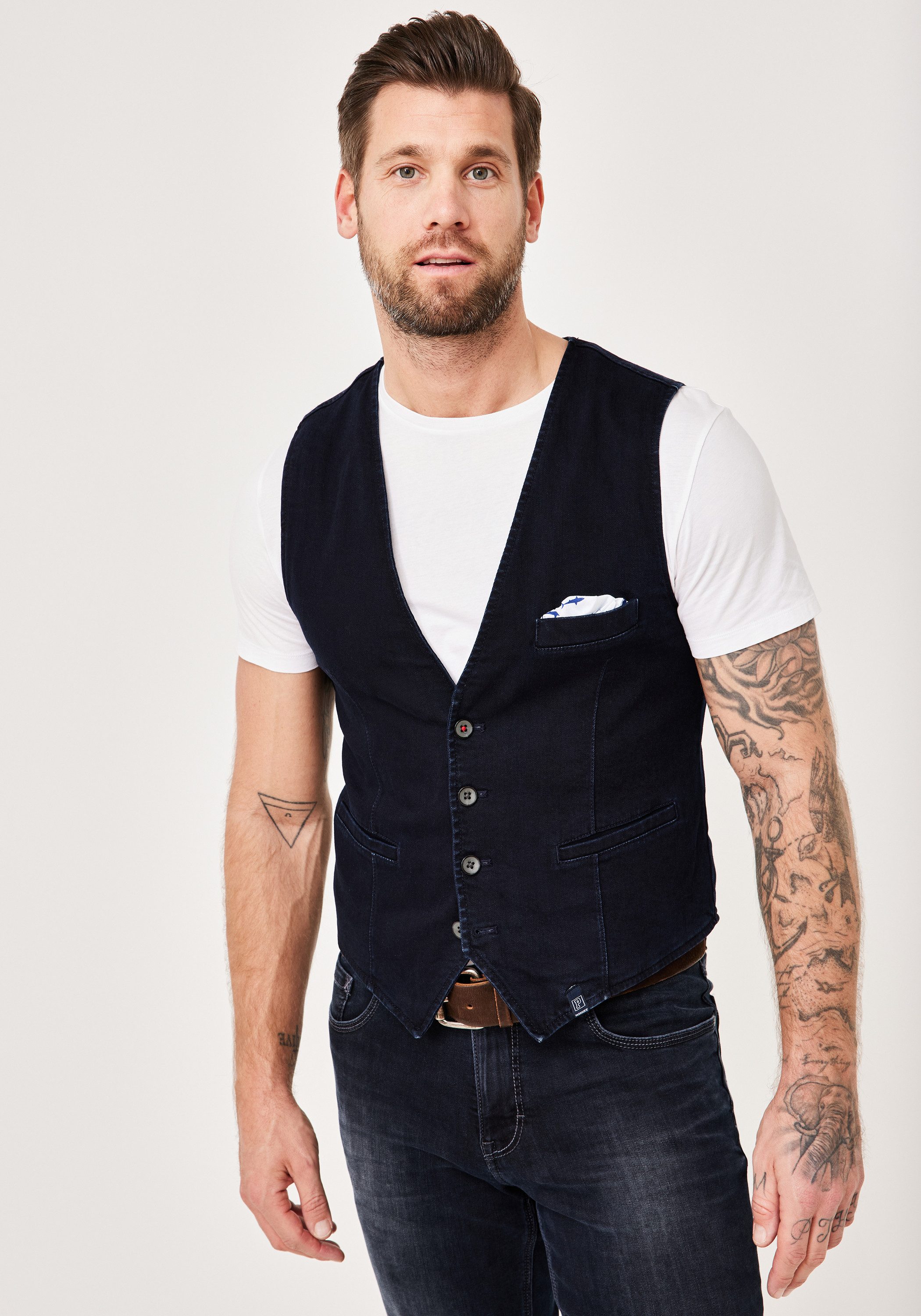 Paddock's Jeansweste STAN Dunkle Jeansweste mit Einstecktuch günstig online kaufen