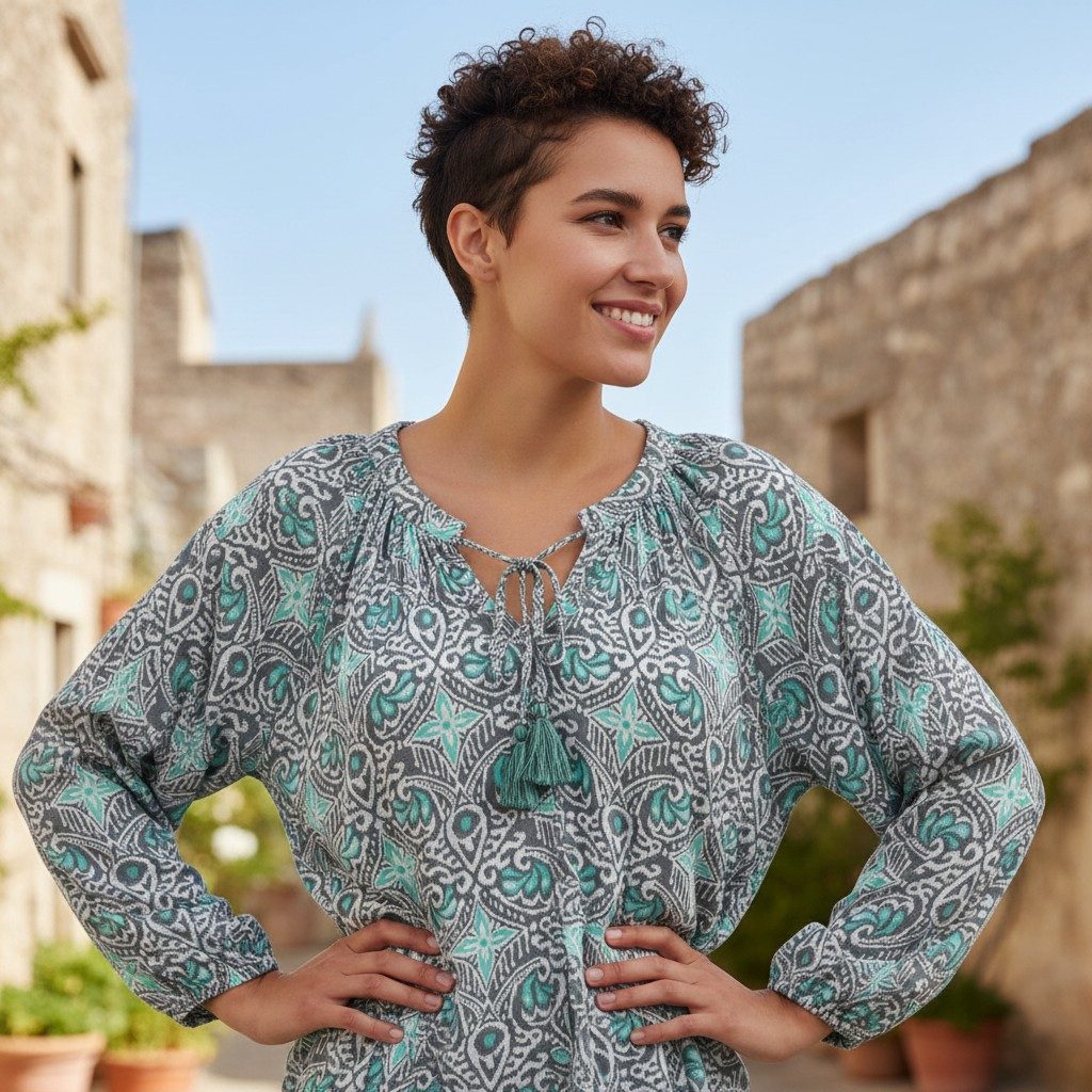 Guru-Shop Longbluse Blusentunika, Langarmbluse, plus size.. Boho, Ethno Style, Hippie, alternative Bekleidung