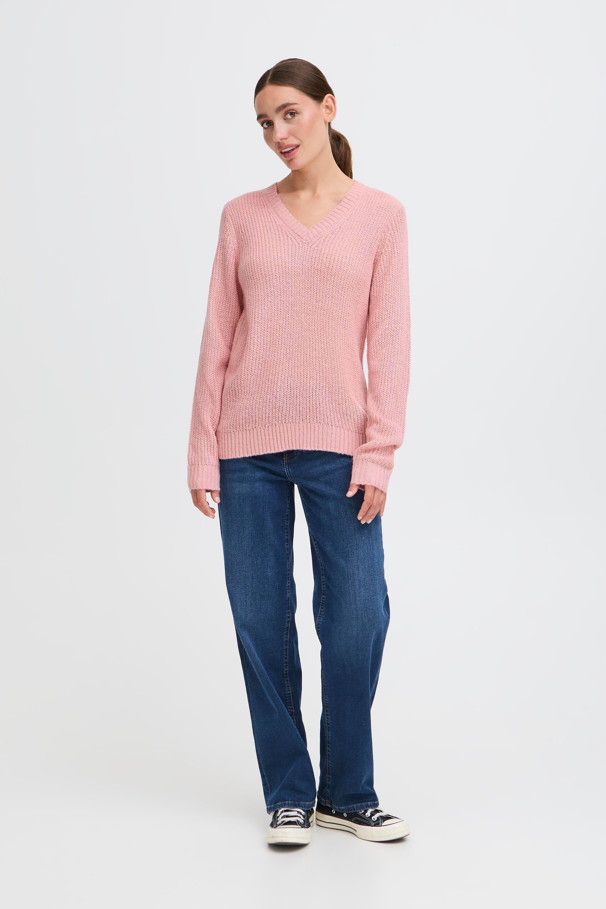 OXMO V-Ausschnitt-Pullover OXFSinvi Modischer Grobstrick-Pullover mit V-Ausschnitt