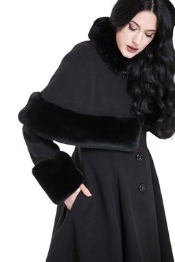 Hell Bunny Wintermantel Capulet Coat Schwarz Kunstfell Retro Vintage Wintermantel Flauschig