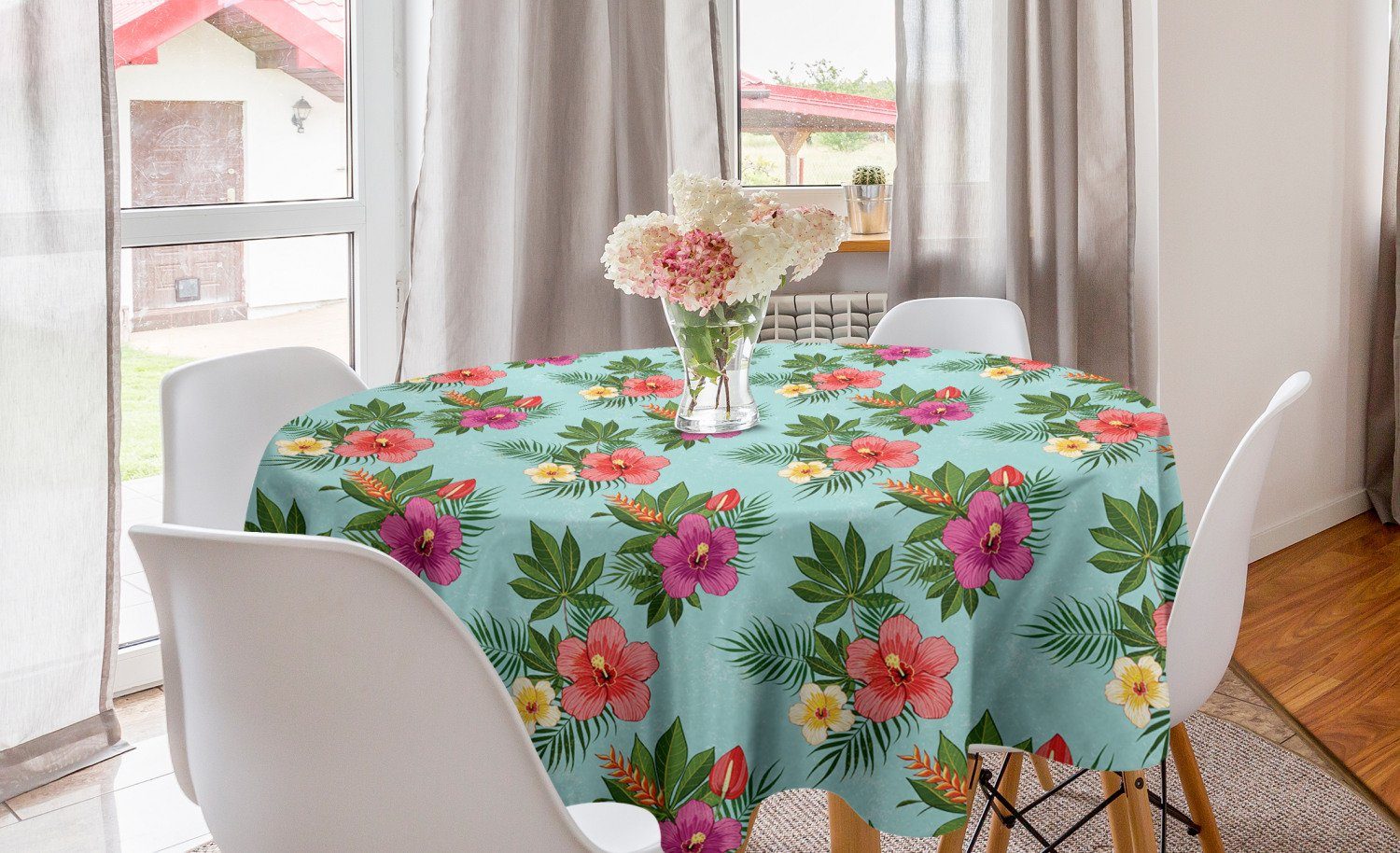 Küche Tischdecke Hibiscus Abakuhaus Abdeckung Kreis für Hawaii Dekoration, Tischdecke Der Blooming Esszimmer