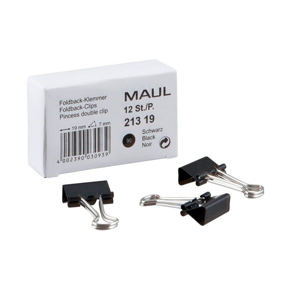 Maul MAUL Foldback-Klammer, schwarz, (B)19 mm, Klemmweite: 7 mm Tintenpatrone