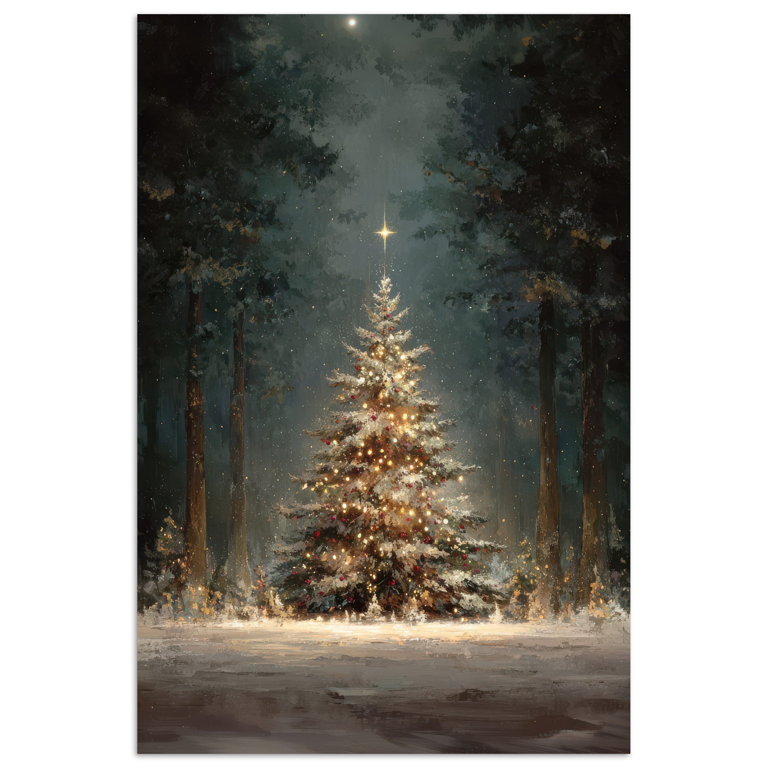 MuchoWow Poster Weihnachtsbaum - Wald - Schnee - mehrfarbig, (1 St), Poster ohne Rahmen, Wandbild, Wandposter, 20x30 cm