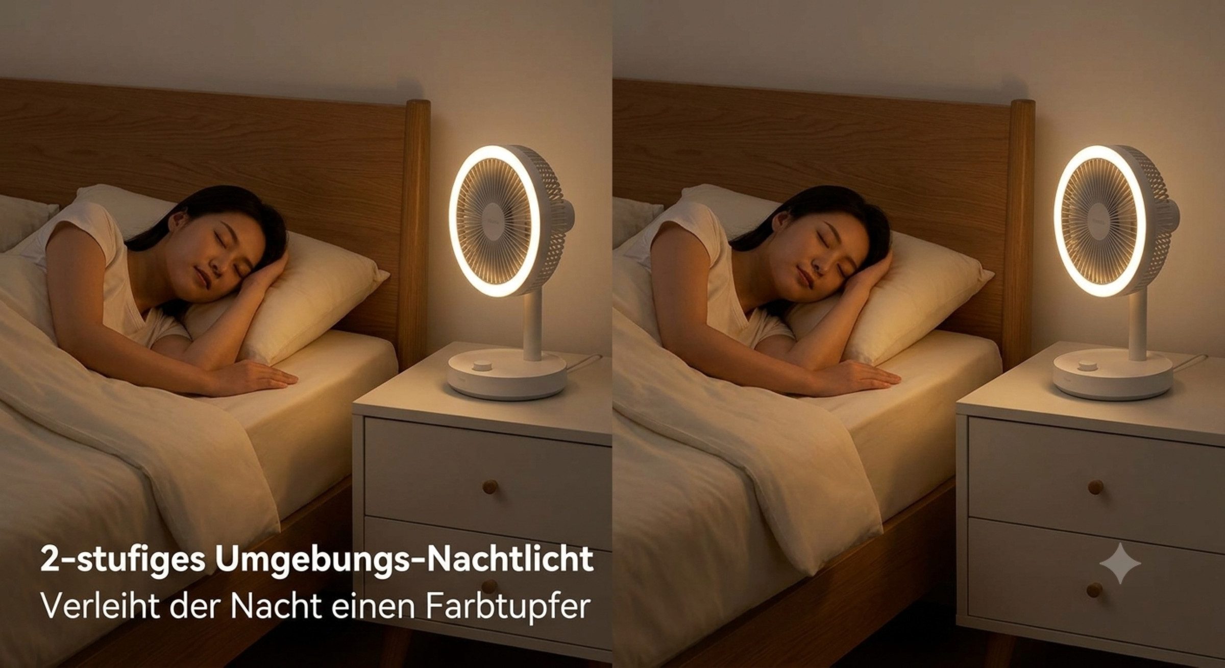 Zantan Tischventilator Tragbarer Akku Tischventilator LED Licht 180° verstellbar USB, Kabellos, 180° verstellbar, LED-Licht, stufenlose Regelung – Bild 5 von 5