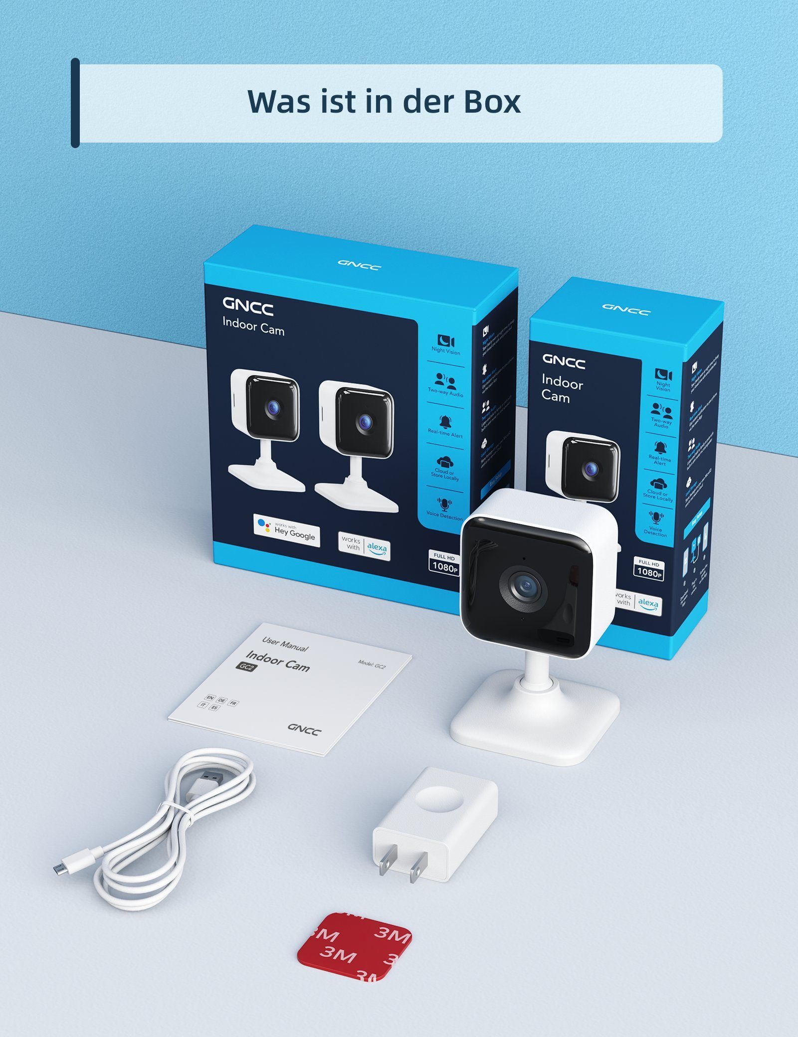 GNCC Babyphone mit Nachtsicht, 2.4G, Überwachungskamera Zwei-Wege-Audio Bewegungserkennung, mit Innen WLAN APP Kamera, 1080P