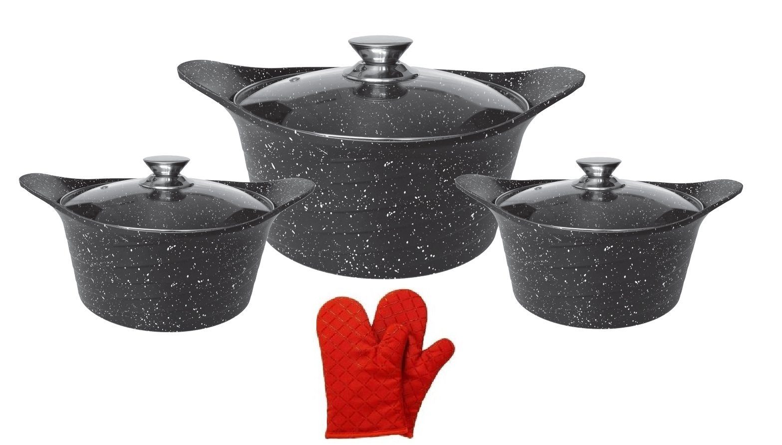 Cheffinger Topf-Set ASIA Kochtopfset Brattopf 6 tlg Topf Induktion Alu Guss  2 Handschuhe, (6-tlg), Geeignet für alle Herdarten, auch für  Induktionskochfelder