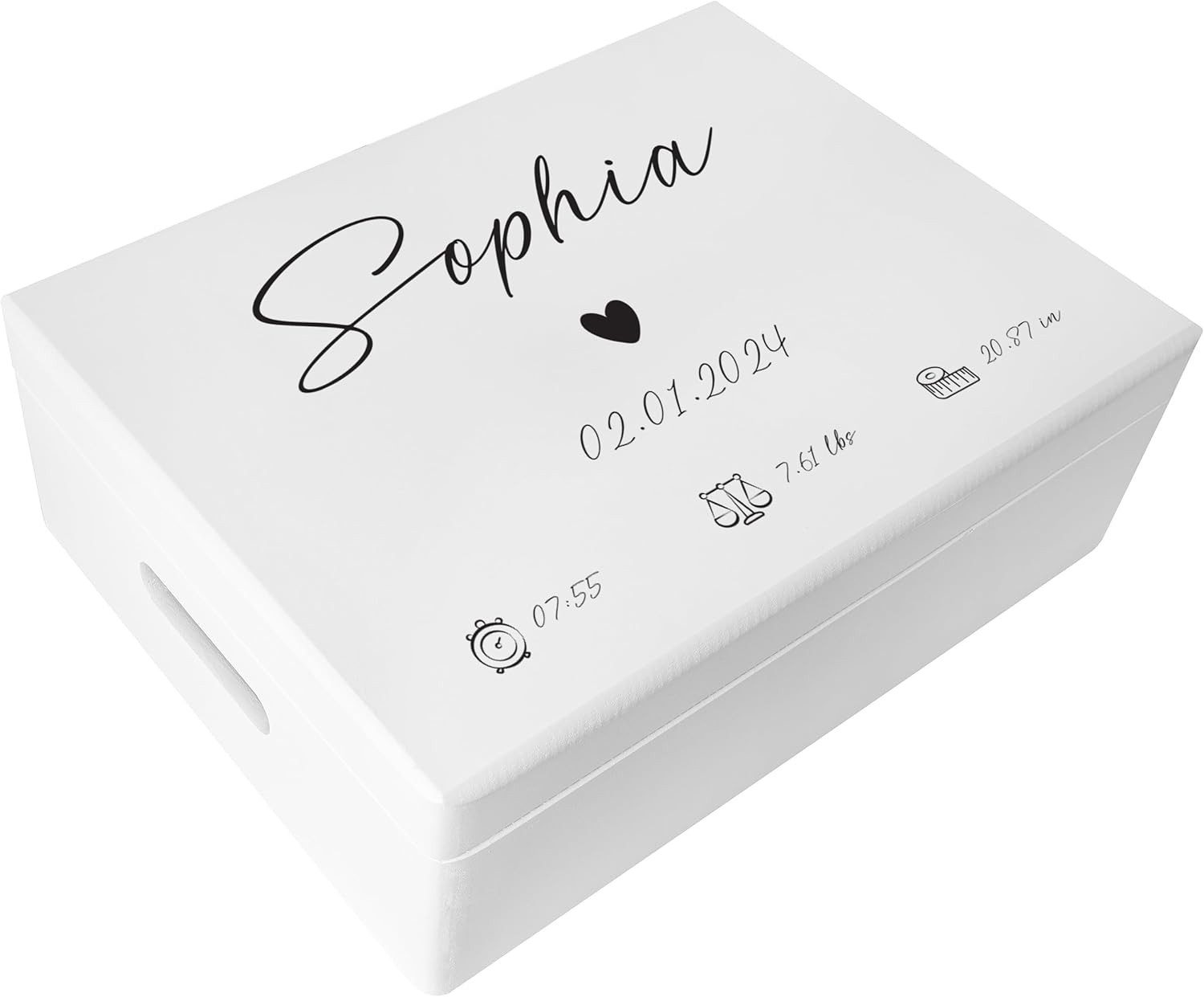 Creative Deco Holzkiste Erinnerungsbox Baby Weiß, 40x30x14 cm, Wunschtext