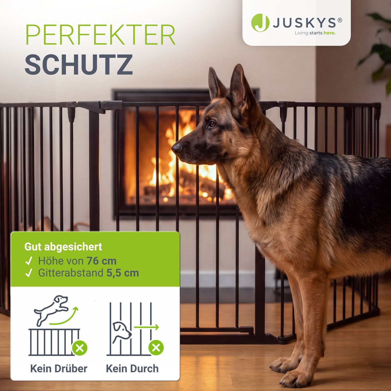 Juskys Kamingitter Ofenschutzgitter (5-tlg), 300 cm lang, 76 cm hoch, faltbar, Tür mit Sicherheitsverschluss – Bild 2 von 5