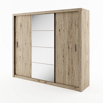 Compleo Kleiderschrank VENTI 01, mit Spiegel, 3-türig Schwebetürenschrank, Modern, 250 cm