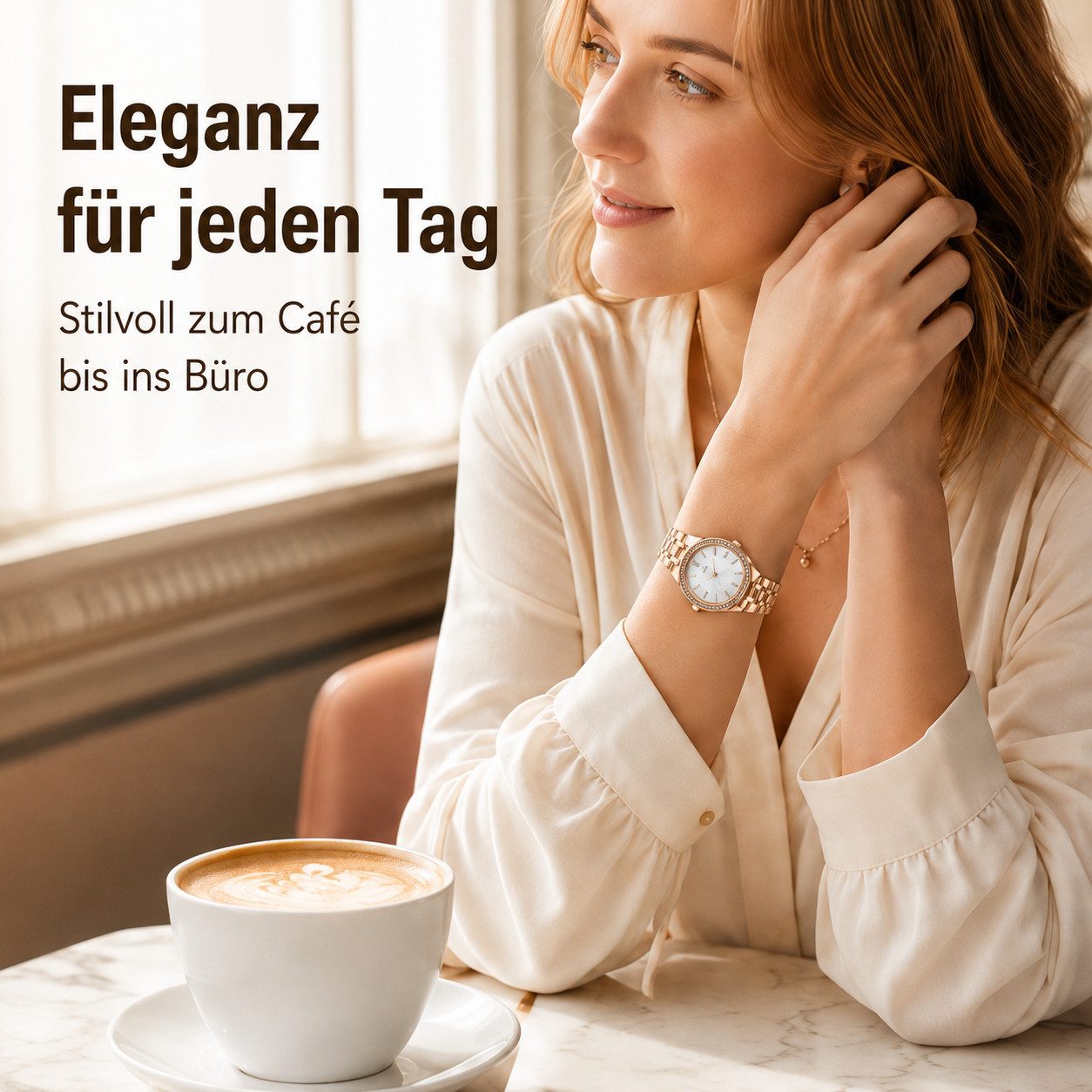 Toomoke Quarzuhr Damenuhr Roségold, Schmuckuhr mit Kristallen, Damen Accessoire, (Edelstahlmodell mit Schmucklünette, klassisches Design für Damen), 34 mm Gehäu – Bild 2 von 5