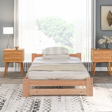 Vaxiuja Massivholzbett Solide Massivholzbett Futonbett Massivholz Natur Bett aus mit Kopfteil und Lattenrost