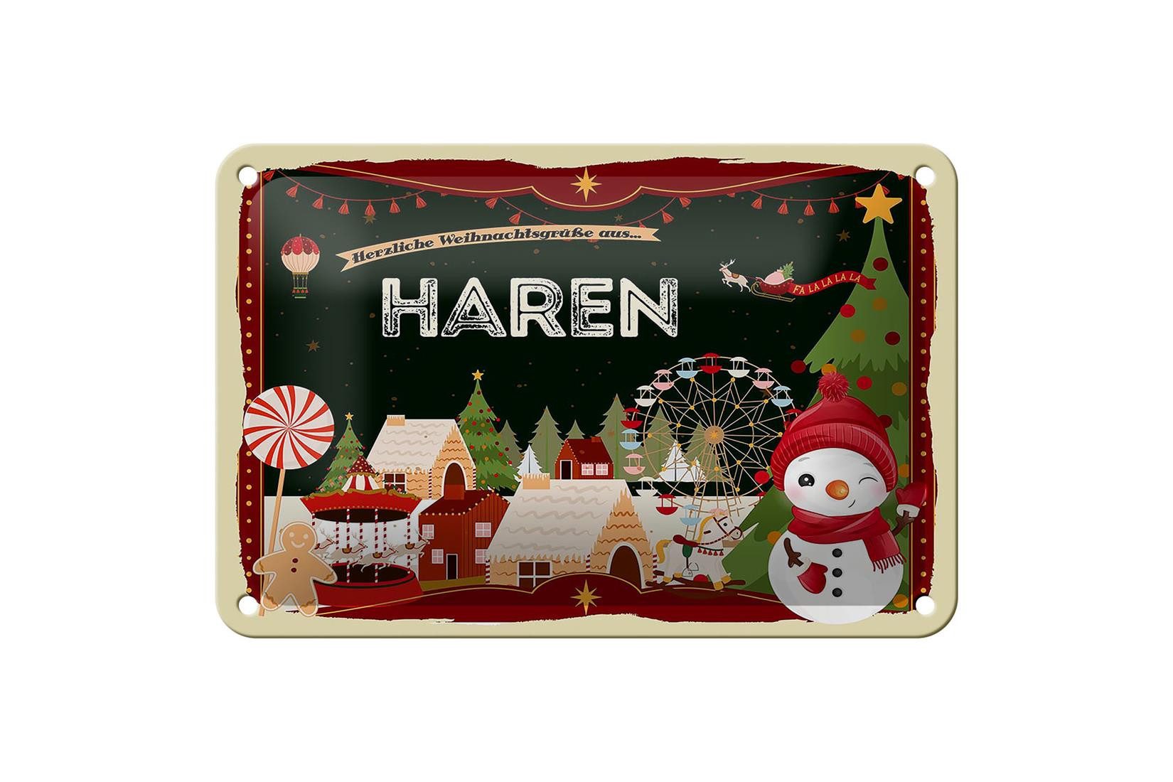 Metallschild Weihnachten Grüße aus HAREN 18x12cm