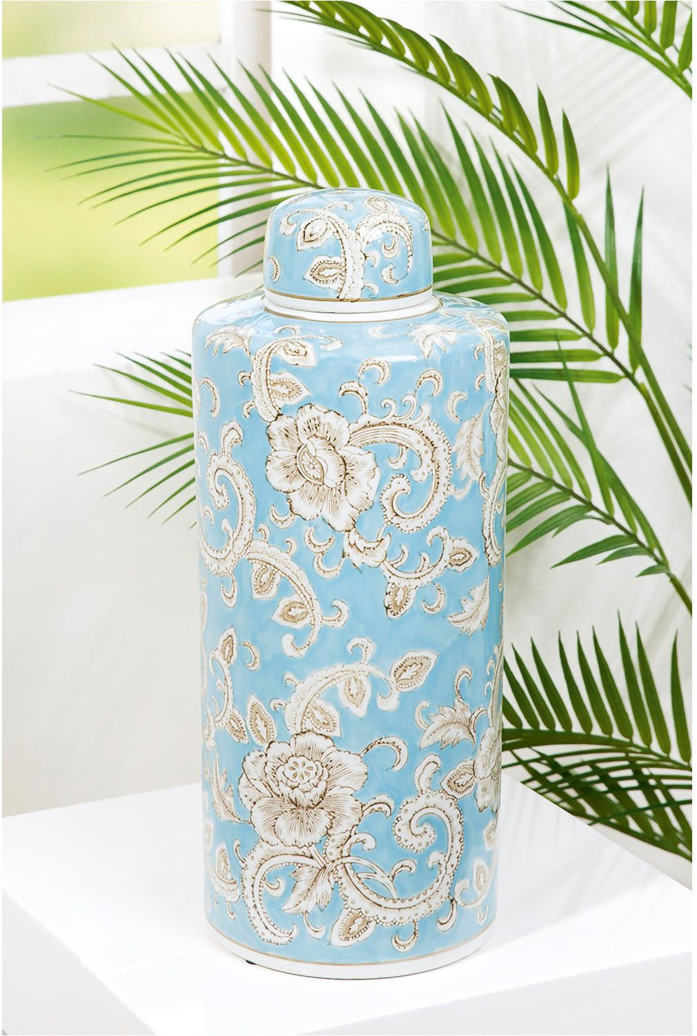 GILDE Bodenvase Deckelvase "Fayencen" H.44 cm (1 St) günstig online kaufen