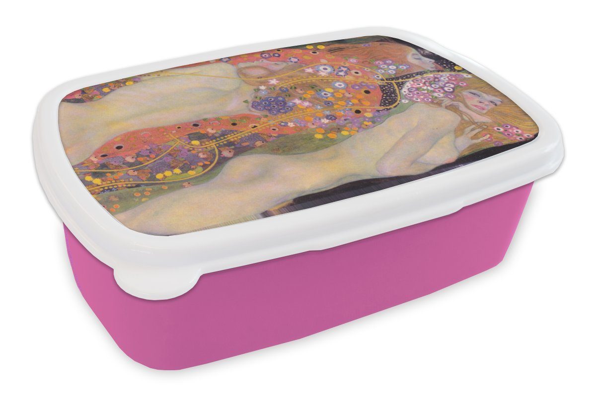 MuchoWow Lunchbox Wasserschlangen II - Gemälde von Gustav Klimt, Kunststoff, (2-tlg), Brotbox für Erwachsene, Brotdose Kinder, Snackbox, Mädchen, Kunststoff rosa