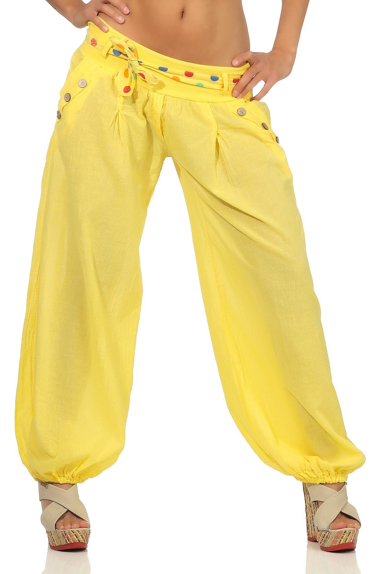 more 3417 Einheitsgröße farblich fashion mit Haremshose passendem than Stoffgürtel gelb malito