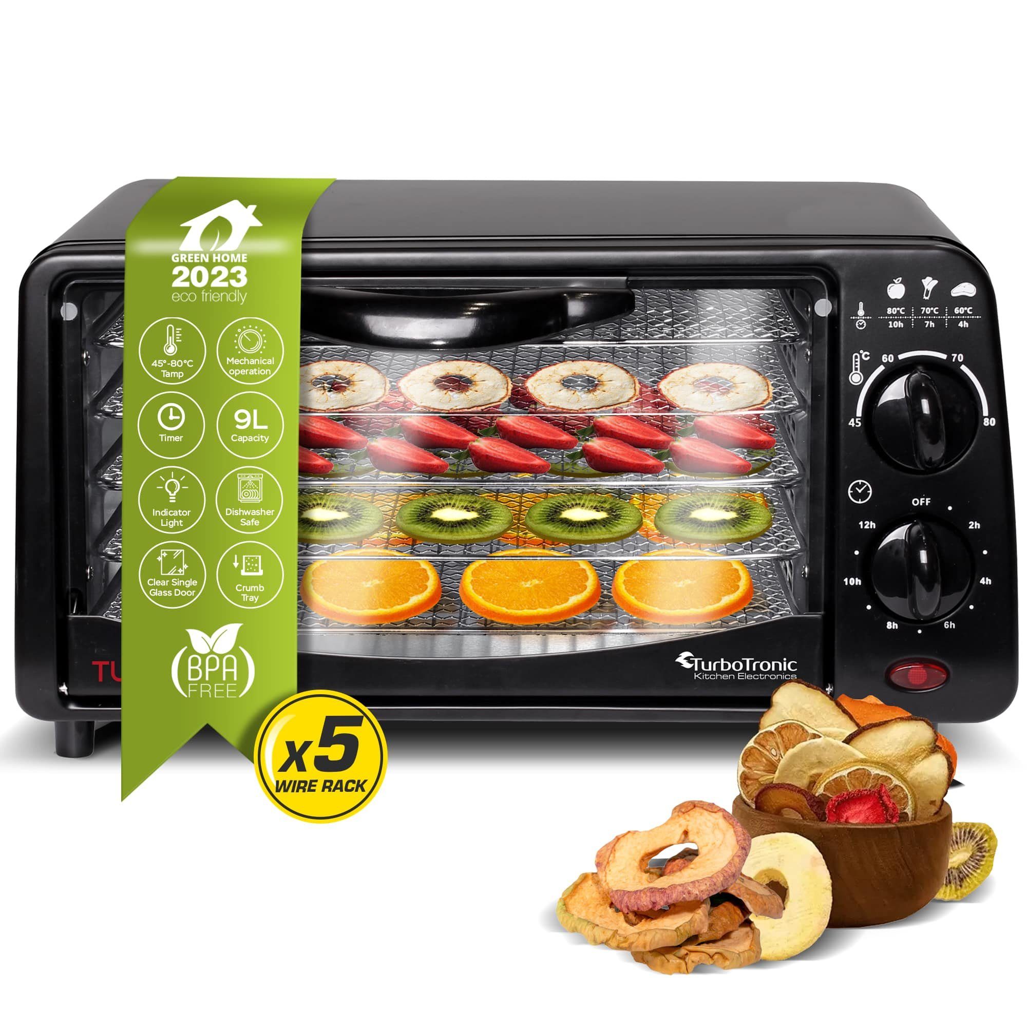 TurboTronic by Z-Line Dörrautomat TurboWave BIO Komplett aus Metall Dörrgerät Dörrer 50°C - 80°C 350 W, 5 Etagen, Obsttrockner Dörrapparat 9L Dörrmaschine