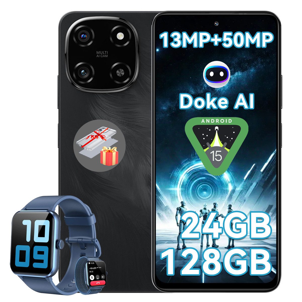 blackview Color 6 incl. R50 Handy (128 GB Speicherplatz, 50 MP Kamera, Helio G81, 50MP, Android 15, DokeOS 4.1, Doke AI)