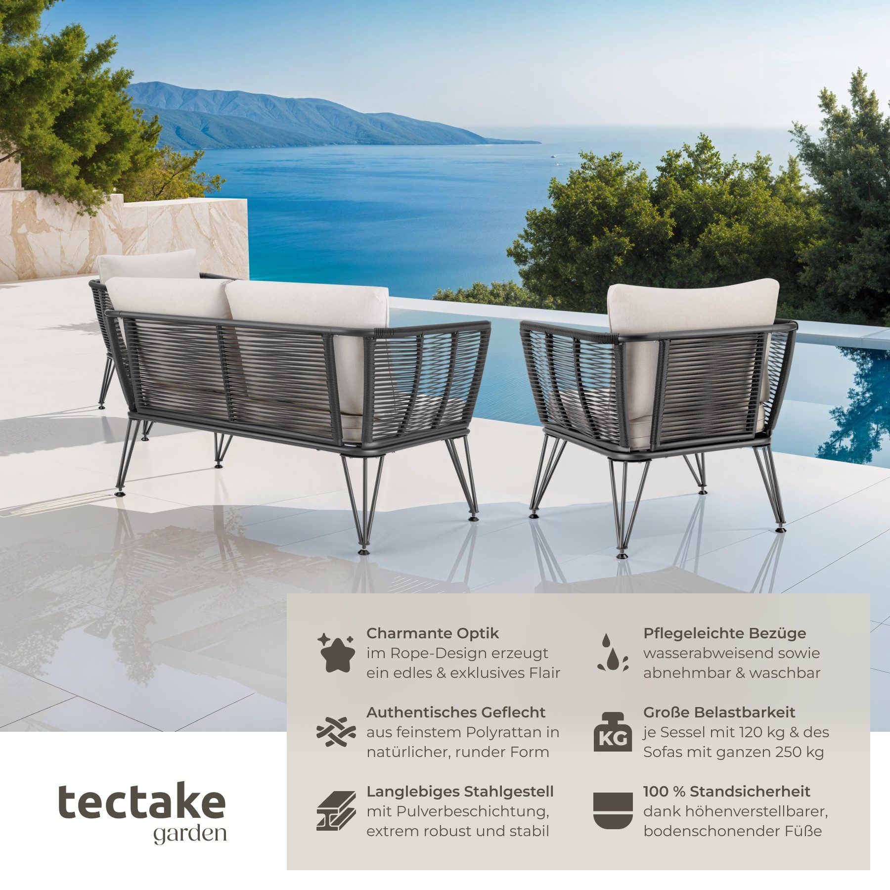 tectake Essgruppe Garten-Loungeset, (Set., 3-tlg), Wetterfestes günstig online kaufen