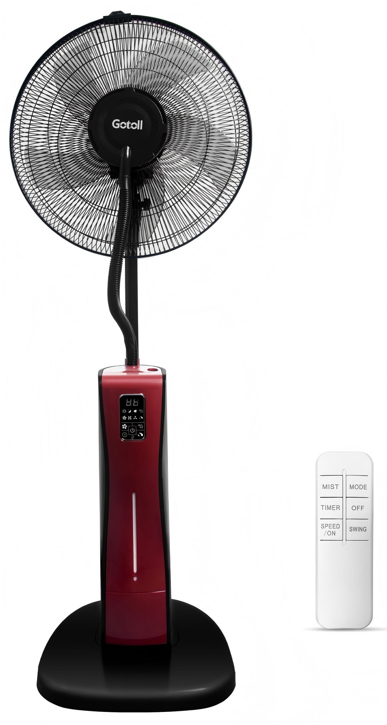 Gotoll Standventilator GLBF-06, 125cm Standlüfter LED Nebel mit Fernbedienung Sprühnebel Ventilator