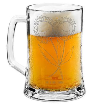 Mr. & Mrs. Panda Bierkrug Blume Sonnenblume - Transparent - Geschenk, Garten, Bierkrug Glas, Bl, Premium Glas