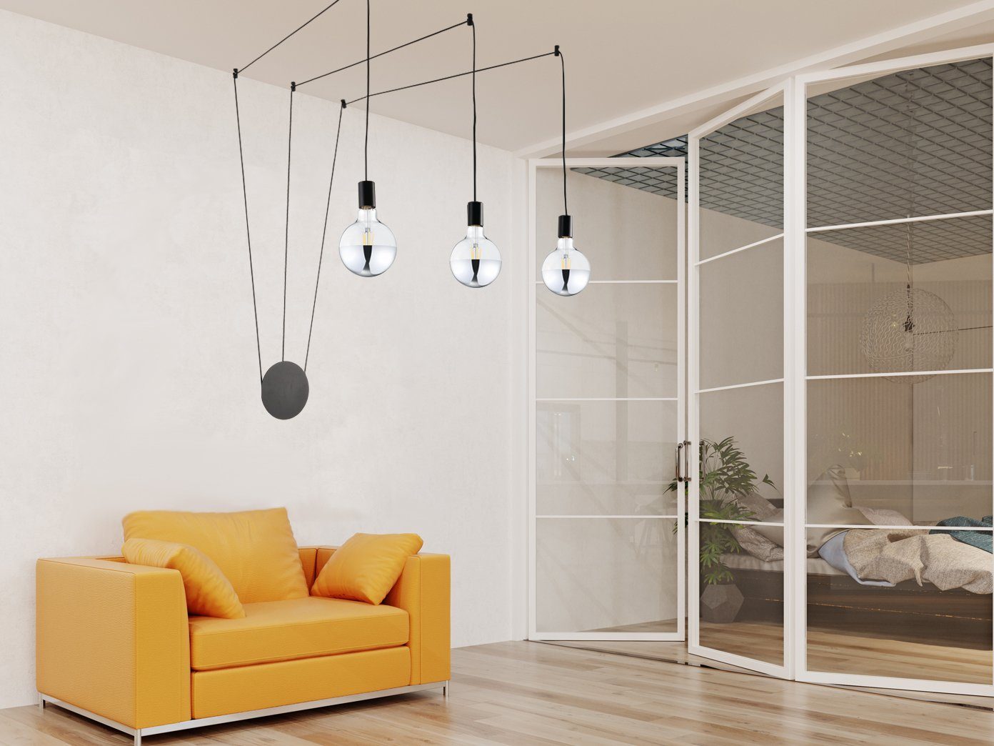 Schwarz Esstisch über-n ohne Industrial hängend, 5m Pendelleuchte, Design für L: Leuchtmittel, LUCE minimalistische