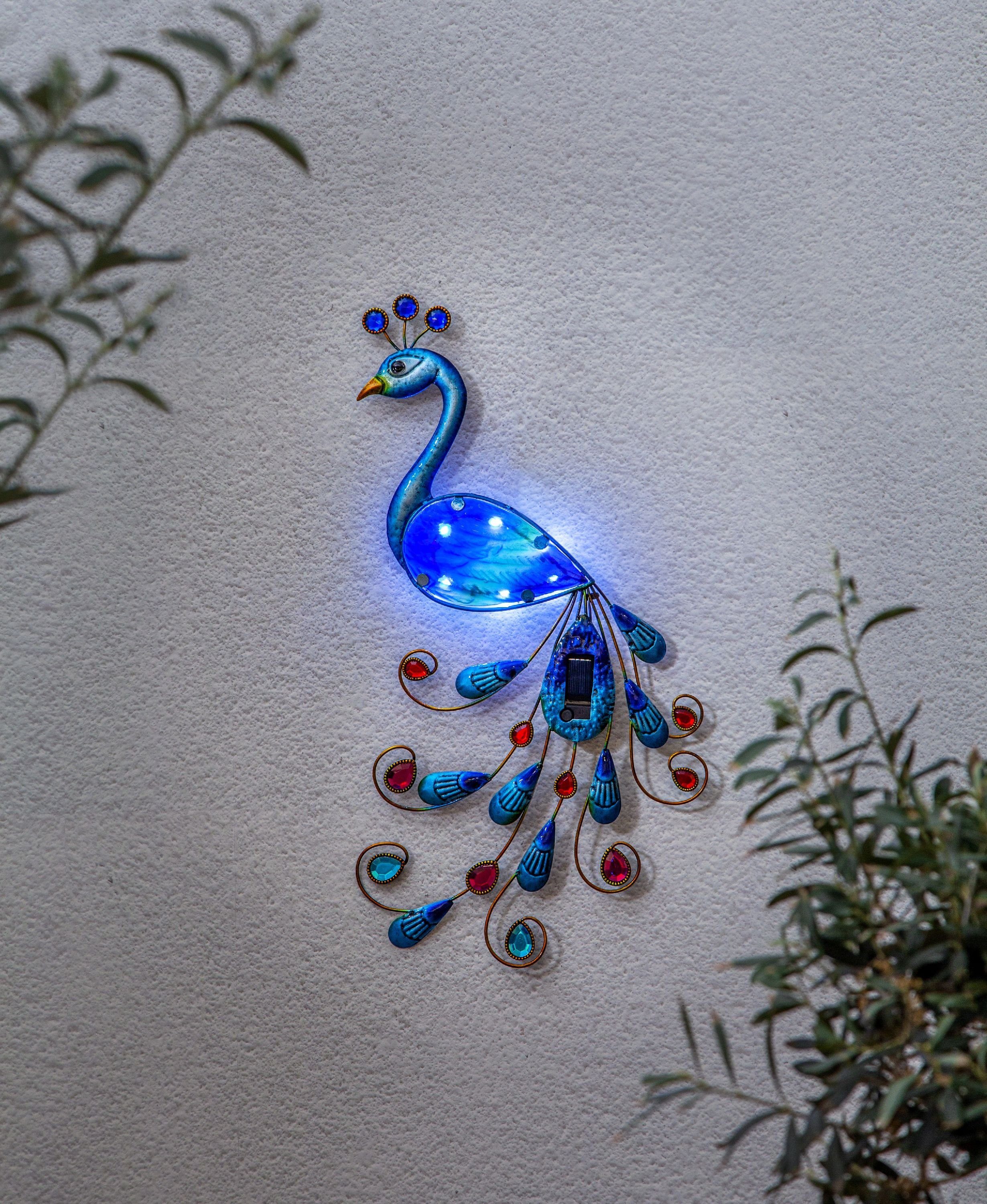 ca. 27x52 bunt TRADING cm, Pfau, Außen-Wandleuchte LED-Solar-Wanddeko"Peacock" STAR
