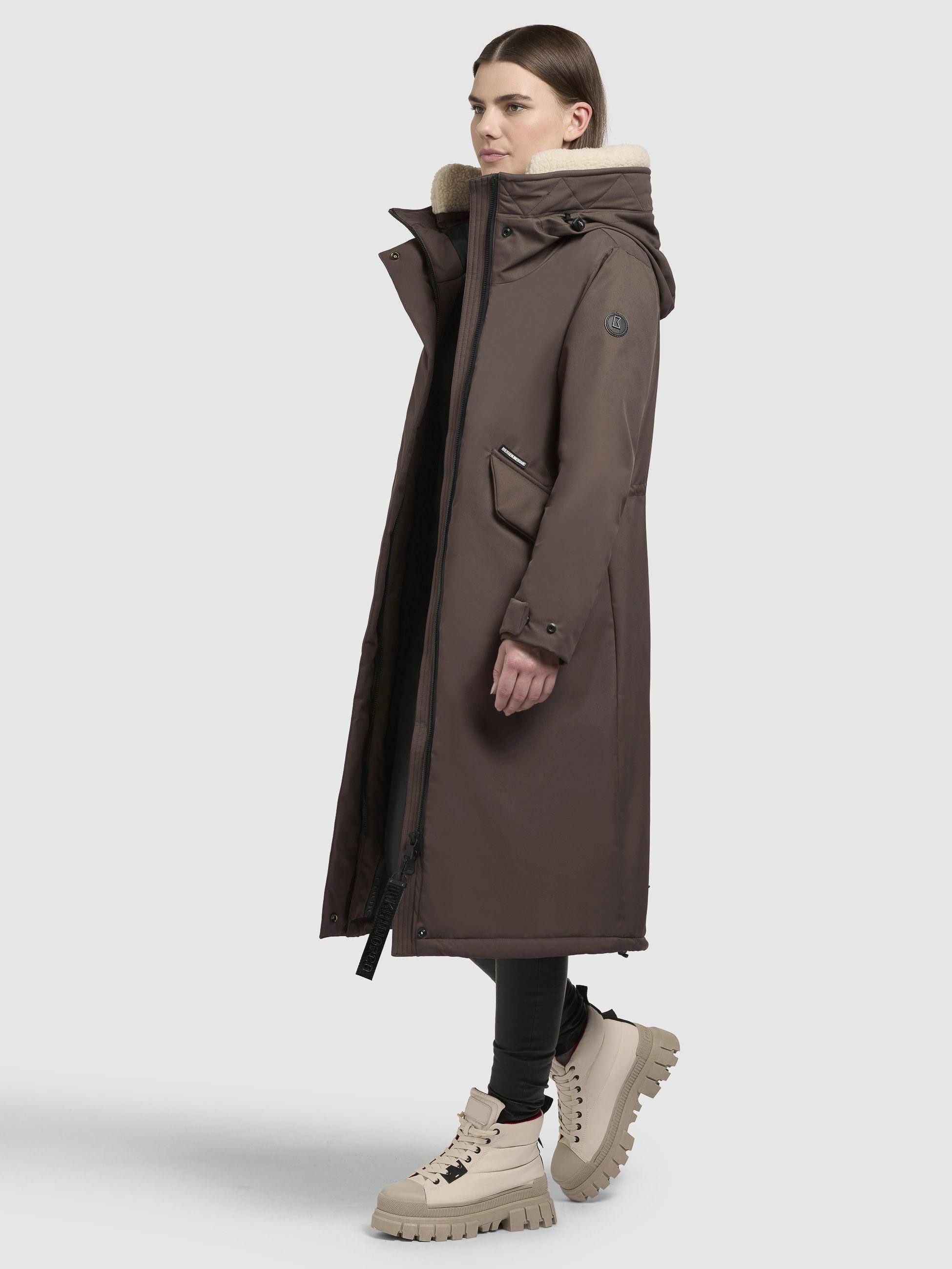 khujo Wintermantel Agneta-YM Langer Damen Mantel mit weichem Teddyfleece an der Kapuze