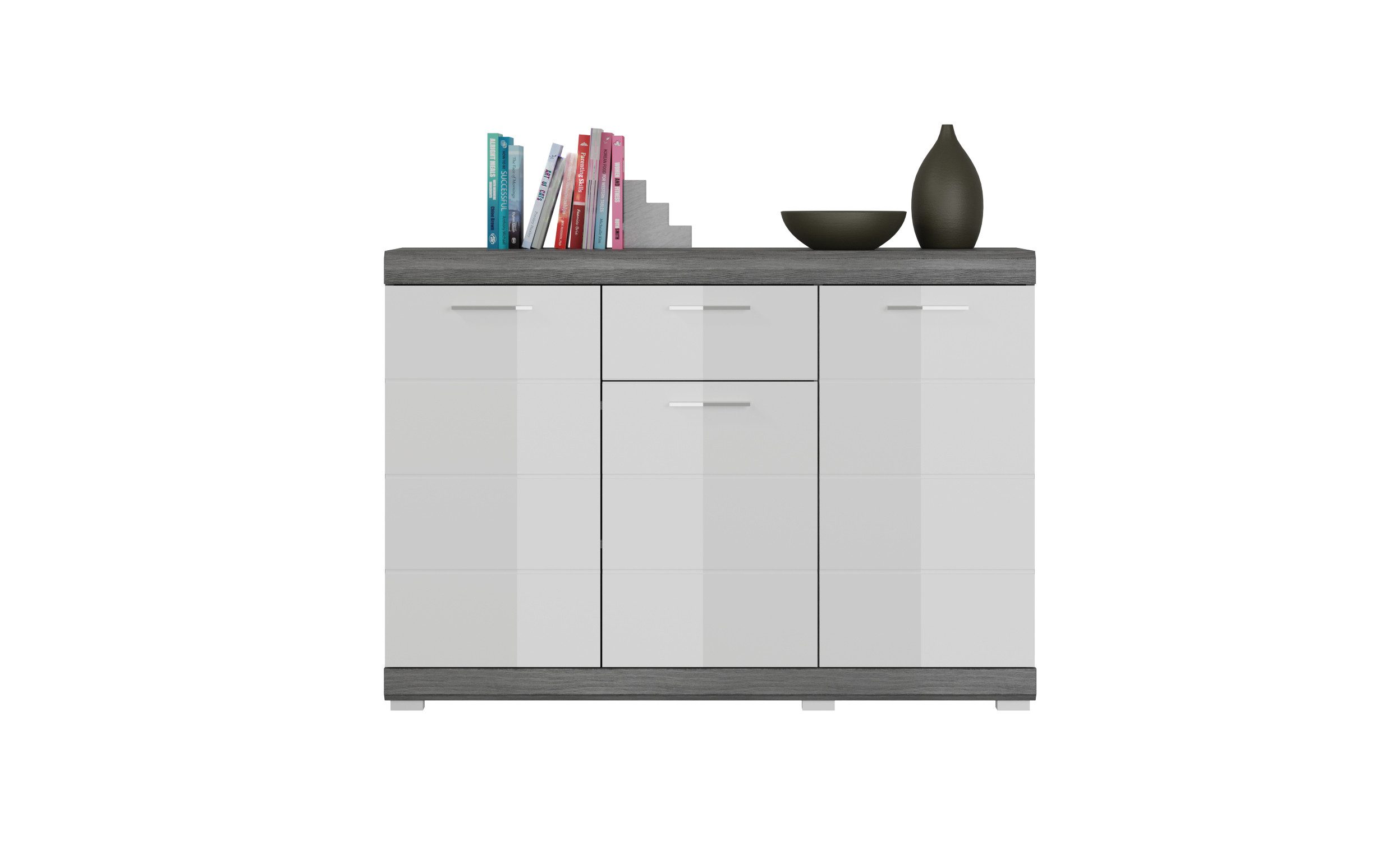 xonox.home Kommode Scout, Weiß Hochglanz Rauchsilber Modern 120x85x37 cm