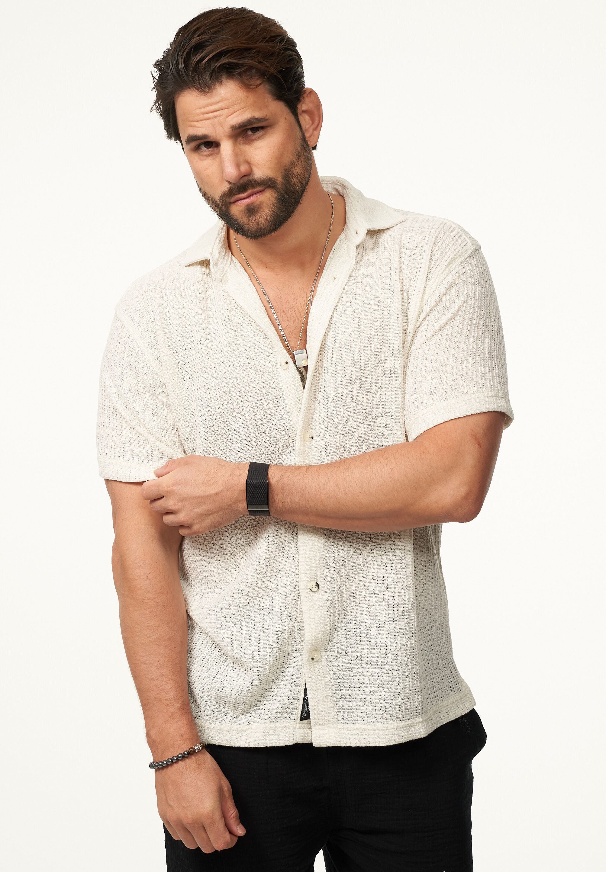 CARISMA Kurzarmhemd im Vintage Summer-Look als Strickhemd Herren Kurzarm Strick Polo-Hemd T-Shirt im lockeren Retro-Stil