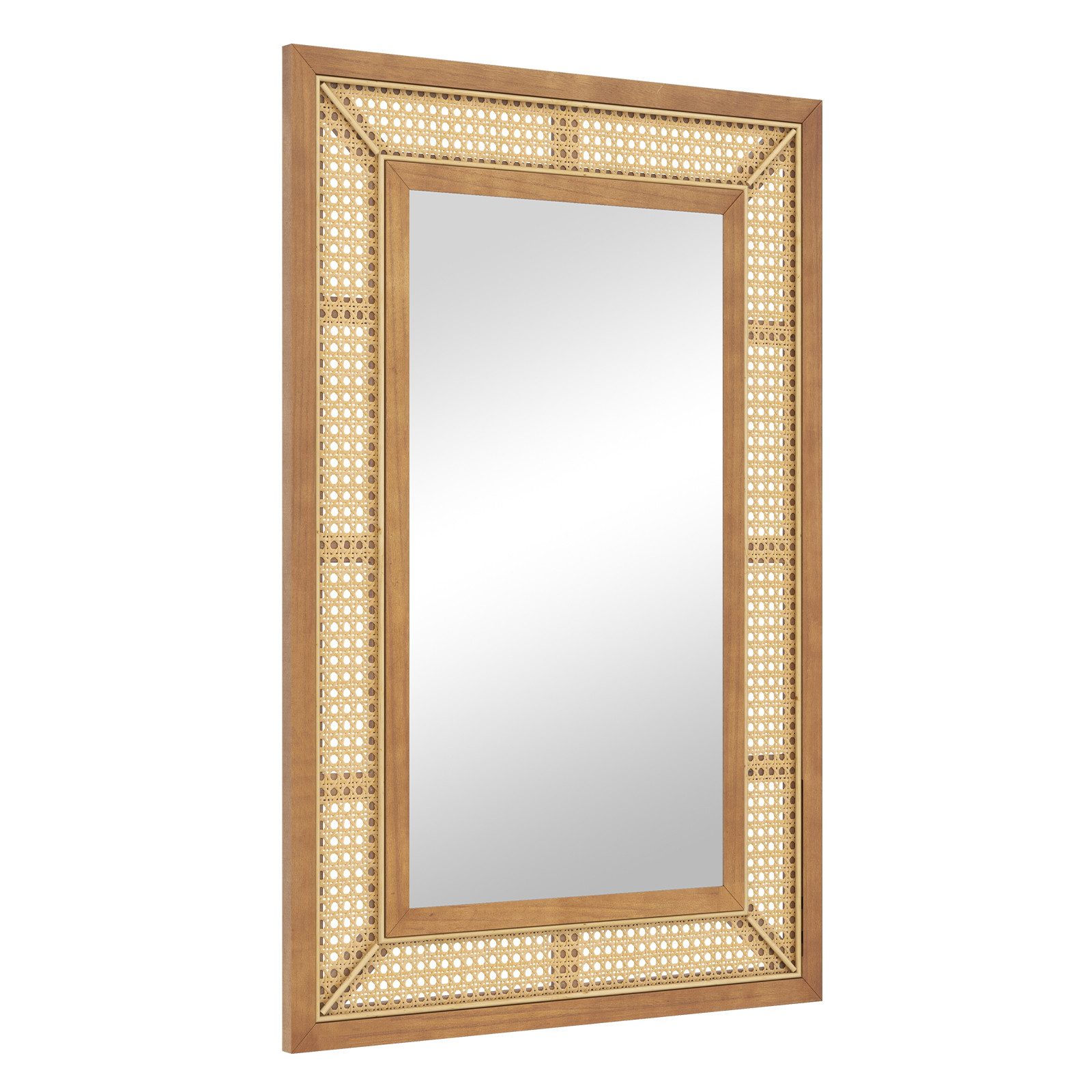 COSTWAY Wandspiegel, 90 x 60cm mit Holzrahmen & Haken, horizontal / vertikal