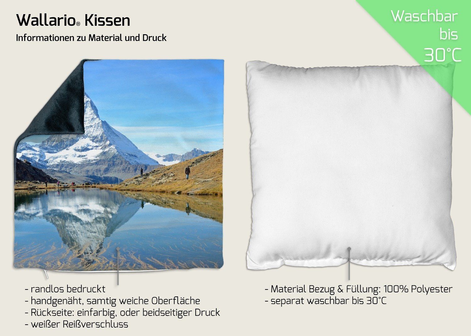 Wallario Dekokissen Matterhorn - Spiegelung handgenäht im See