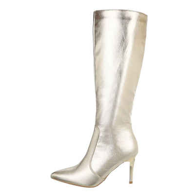 Ital-Design Damen Abendschuhe Elegant High-Heel-Stiefel Pfennig-/Stilettoabsatz High-Heel Чоботи in Gold