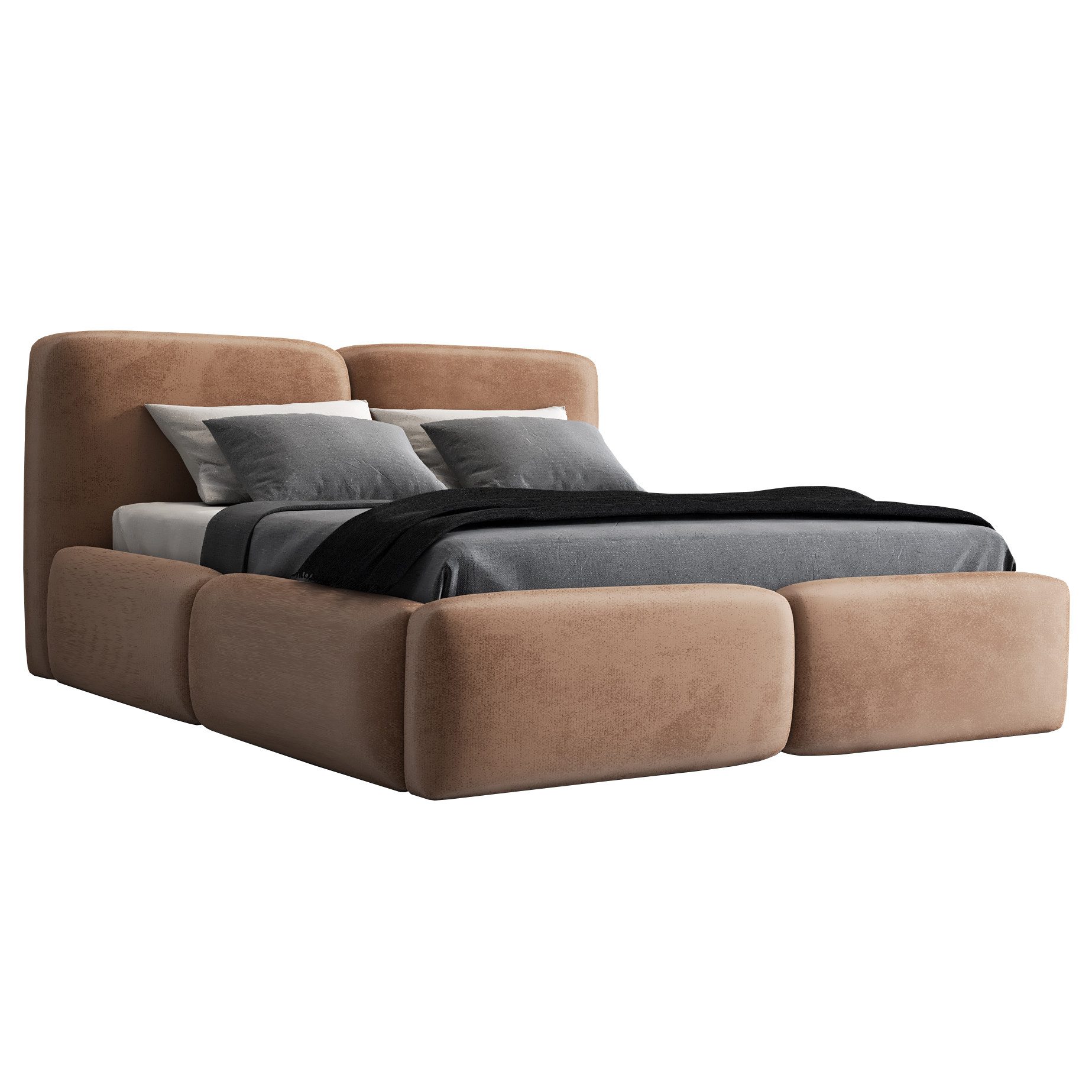 Polsterbett OLKE-OM mit Bettkasten und Lattenrost.