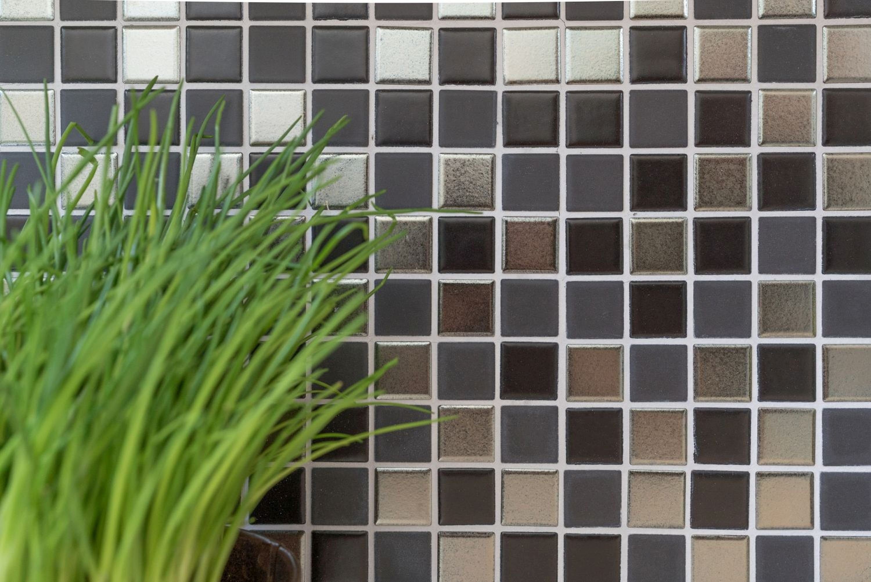 schwarz silber Küche Keramik Mosaik Mosaikfliesen Mosani anthrazit chrome