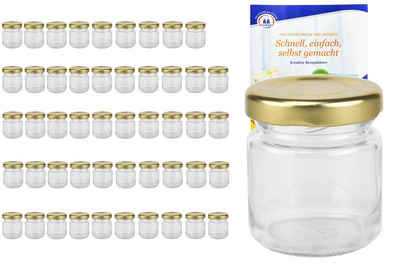 MamboCat Einmachglas 50er Set Sturzglas 53 ml To 43 goldener Deckel incl Diamant Rezeptheft, Glas