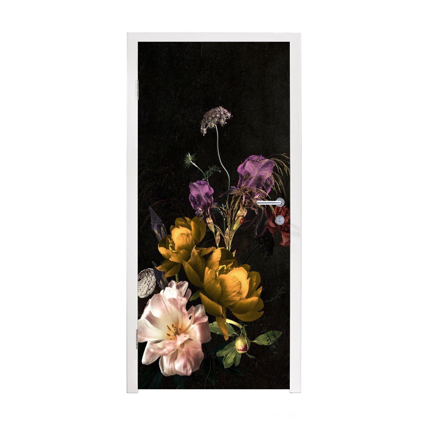 MuchoWow Türtapete Blumen - Muster - Pflanzen, Matt, bedruckt, (1 St), Fototapete für Tür, Türaufkleber, 75x205 cm | Türtapeten