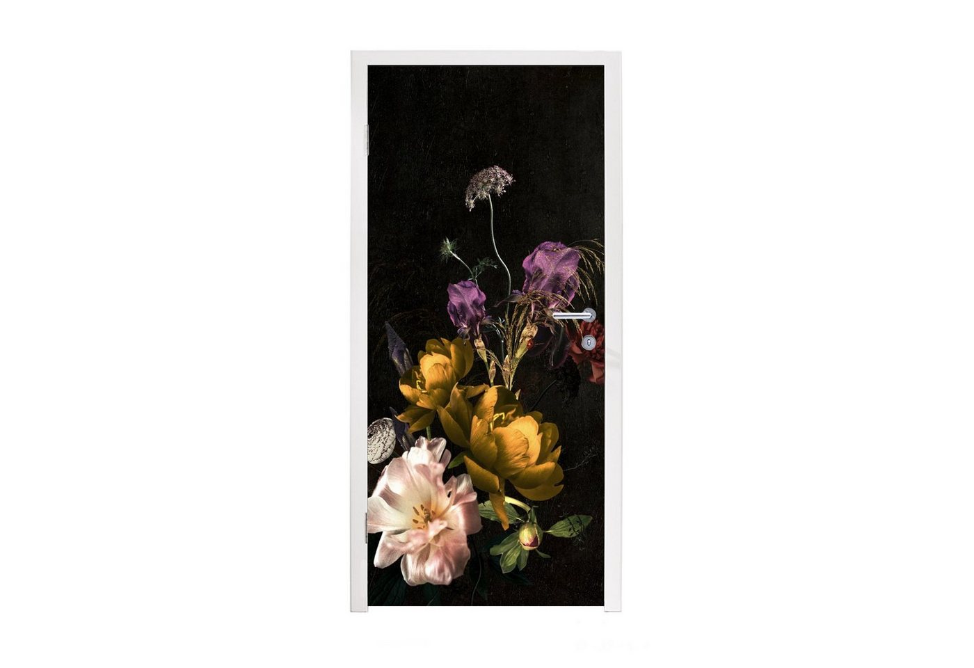 MuchoWow Türtapete Blumen - Muster - Pflanzen, Matt, bedruckt, (1 St), Fototapete, Flebefolie, Türaufkleber, 80x205 cm