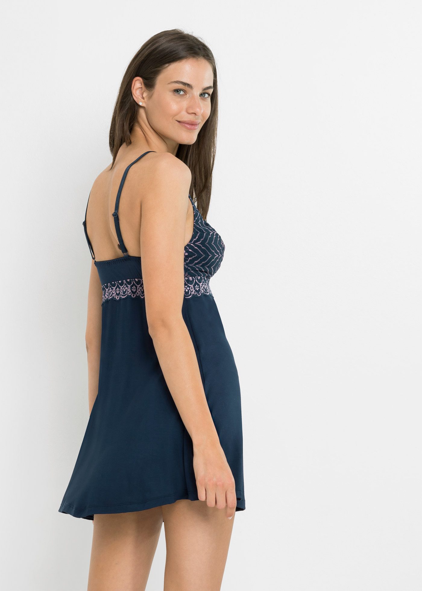 bonprix Negligé mit toller zweifarbigen Spitze, verstellbare Träger