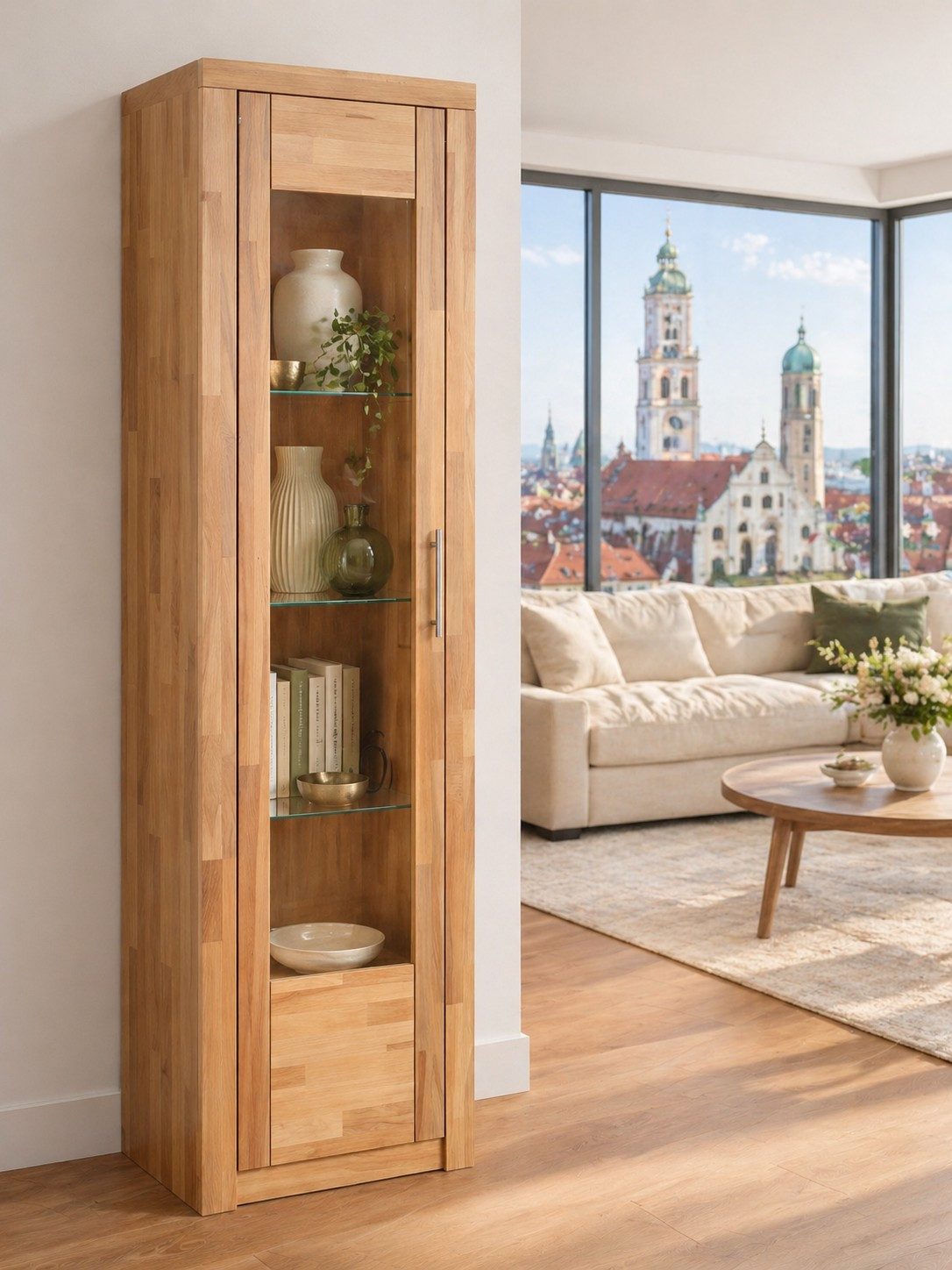 bv-vertrieb Standvitrine Vitrinenschrank 52x42x191 Glasvitrine Kernbuche teilmassiv #1420