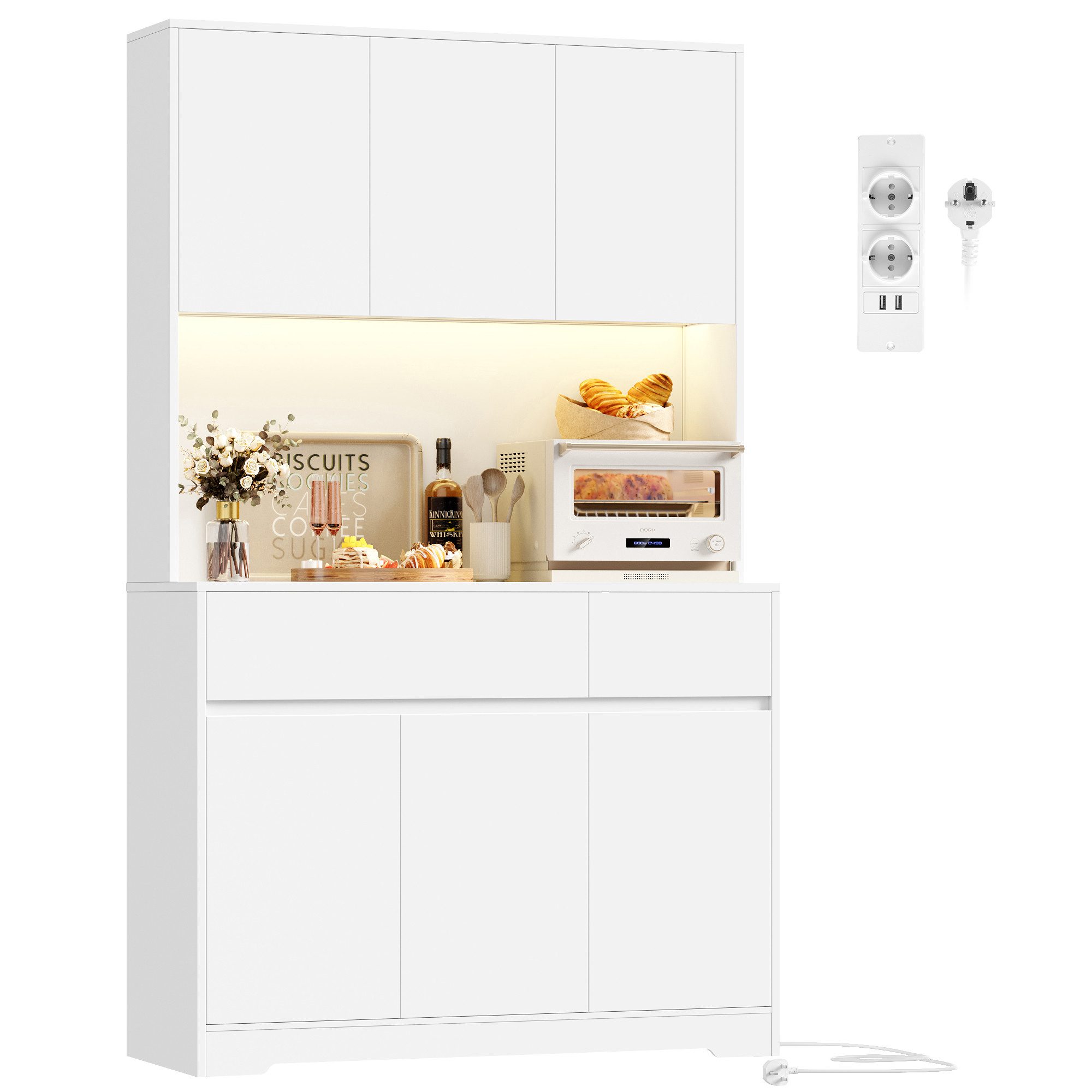 Homfa Küchenbuffet Küchenschrank Buffetschrank mit LED-Beleuchtung mit stec günstig online kaufen