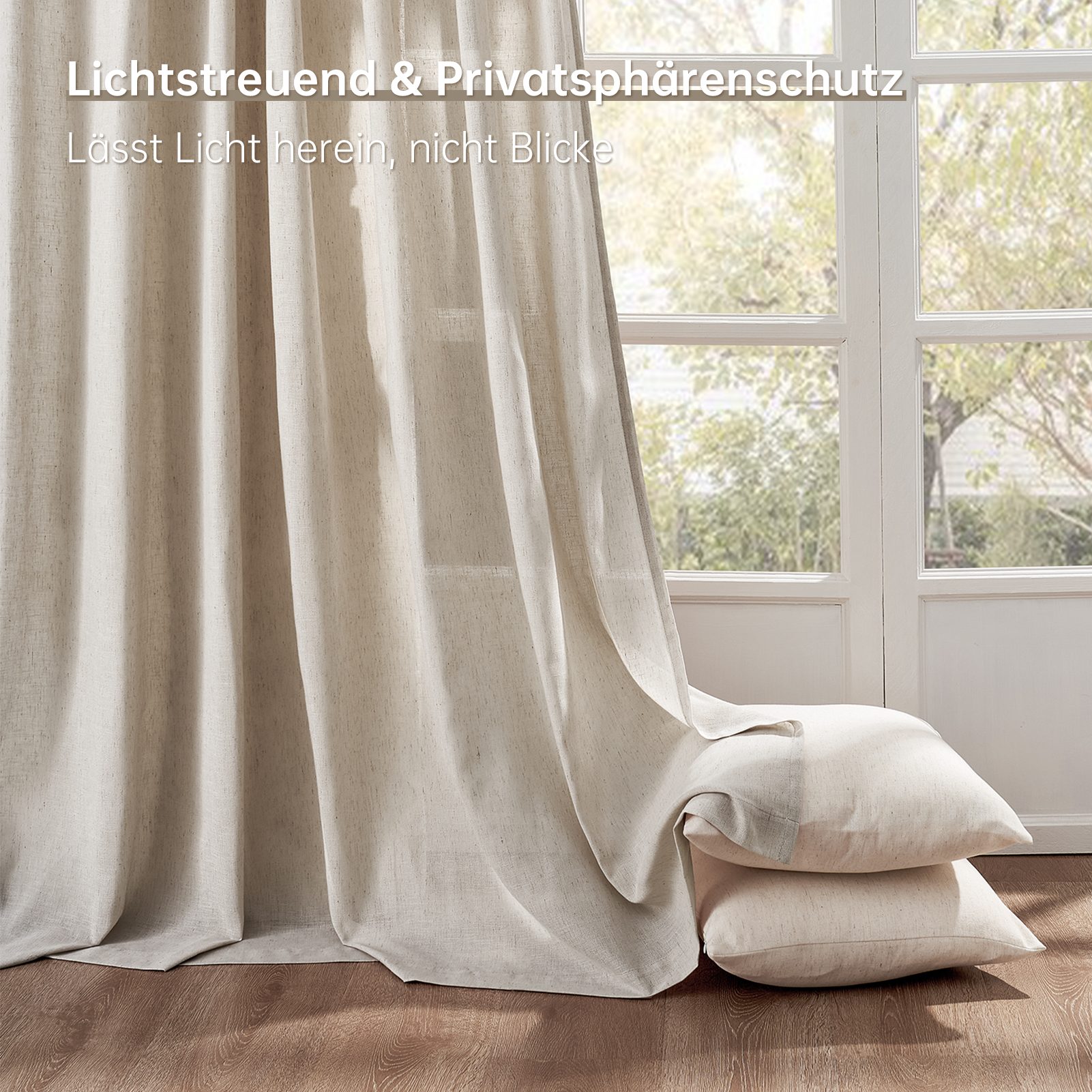 Topfinel Gardine Leinenoptik Gardinen mit Ösen Vorhänge für Wohnzimmer (2 St), Ösen, halbtransparent, vorhang halbtransparent Oatmeal 140x160 Studie kinderzimmer Boho