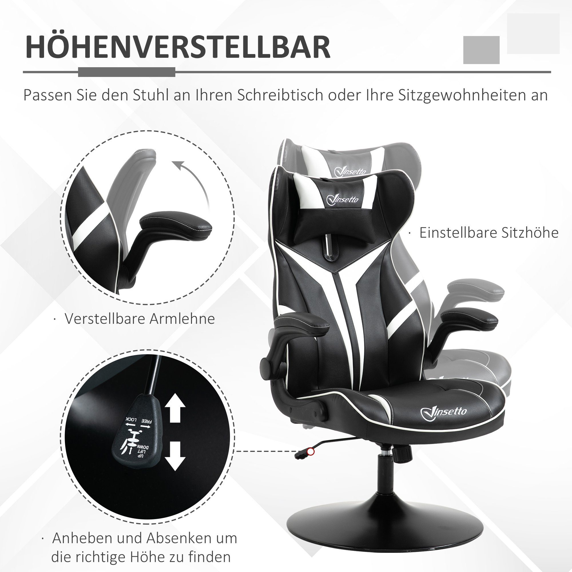 ergonomisch schwarz/weiß Vinsetto Schreibtischstuhl Stuhl Gaming | schwarz/weiß