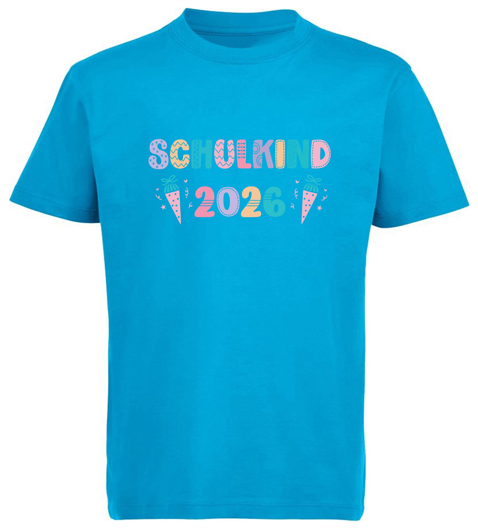 MyDesign24 T-Shirt Kinder Einschulungs T-Shirt Schulkind 2026 aqua blau kurzarm Regular Fit print Shirt i796
