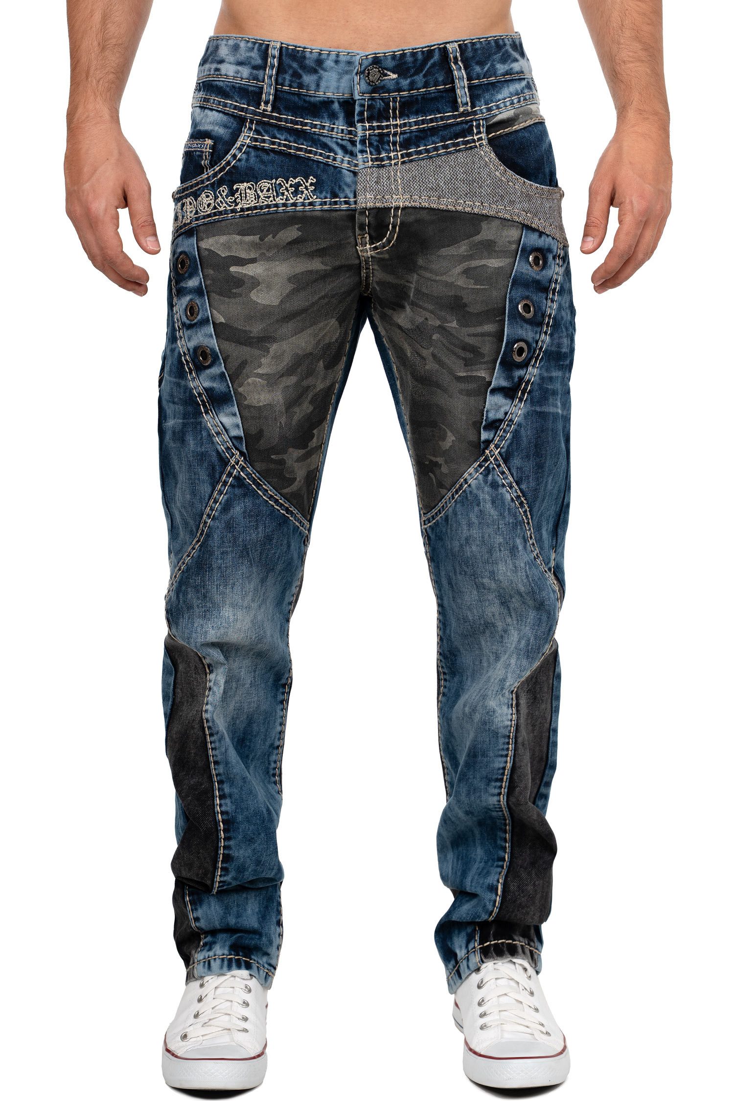 Cipo & Baxx Regular-fit-Jeans Herren Regular Fit Hose Stonewashed BA-CD894 günstig online kaufen