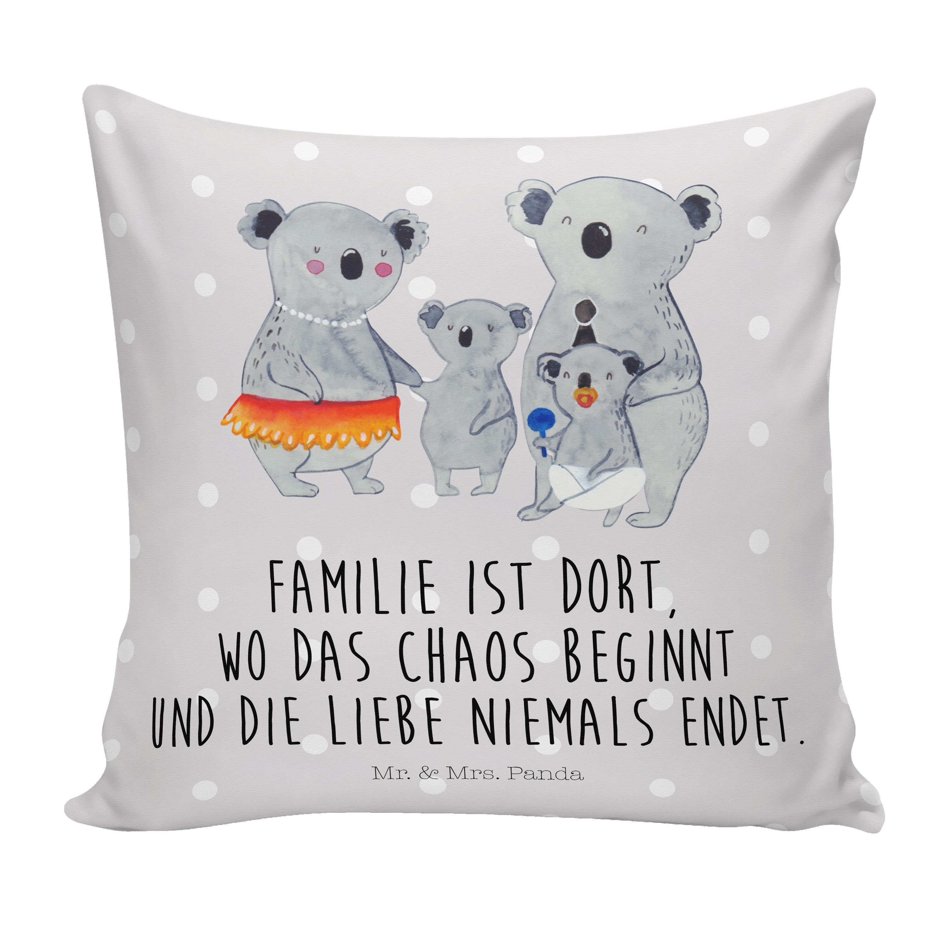 Mama, Koala Geschwiste Panda Familie Dekokissen, - Geschenk, & Mrs. Mr. Pastell - Dekokissen Grau