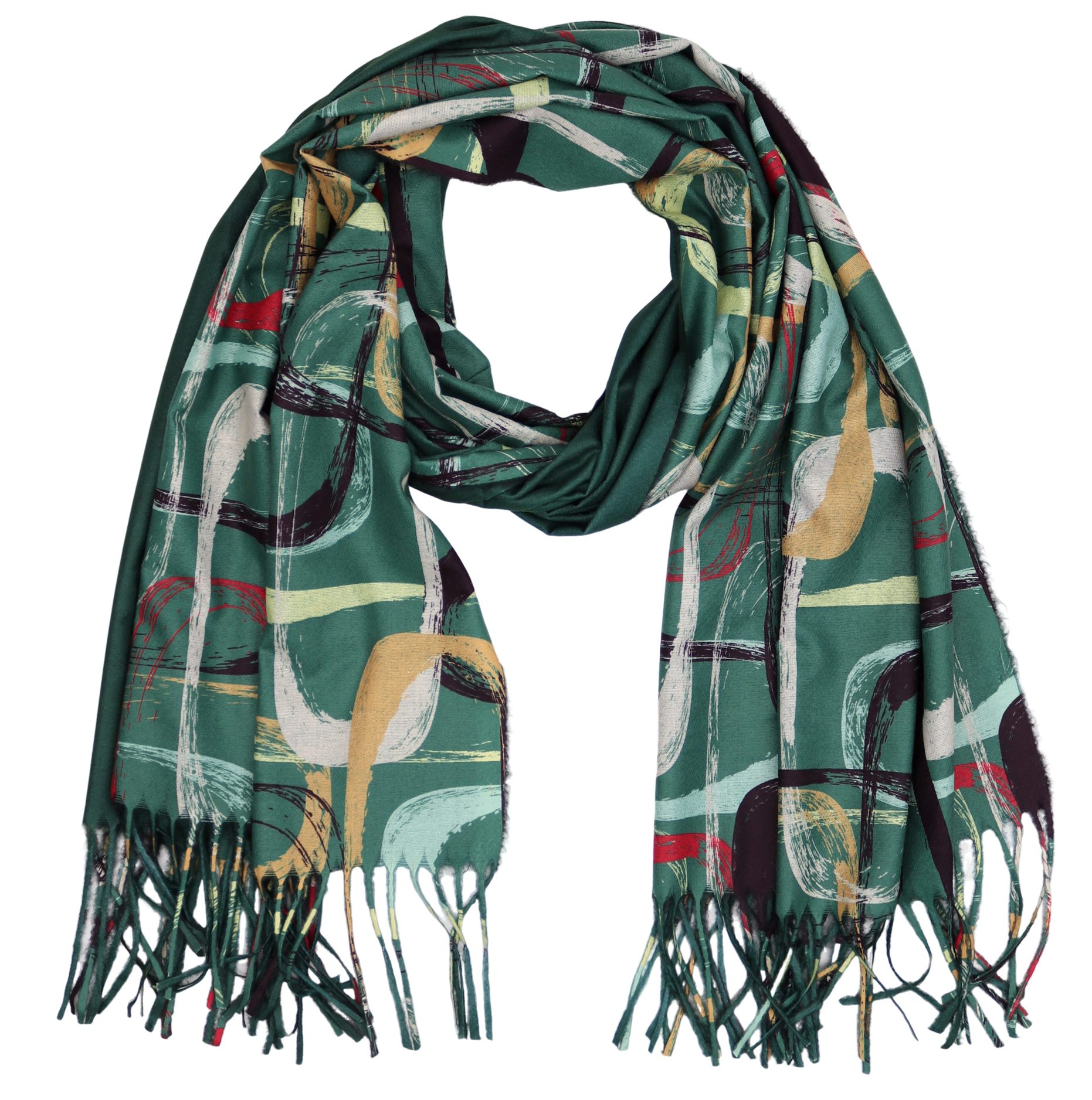 Modeschal weicher und warmer Schal Ring Muster mit Fransen, 70x180cm