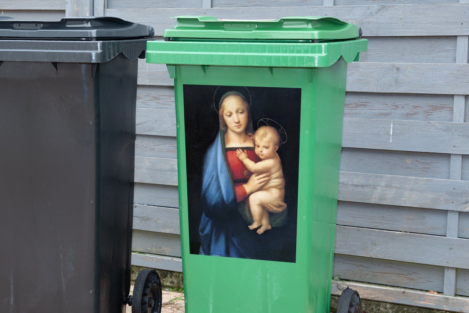 MuchoWow Wandsticker Madonna des Großherzogs Abfalbehälter Sticker, Raphael (1 Mülleimer-aufkleber, St), Container, Mülltonne, Raffaello 
