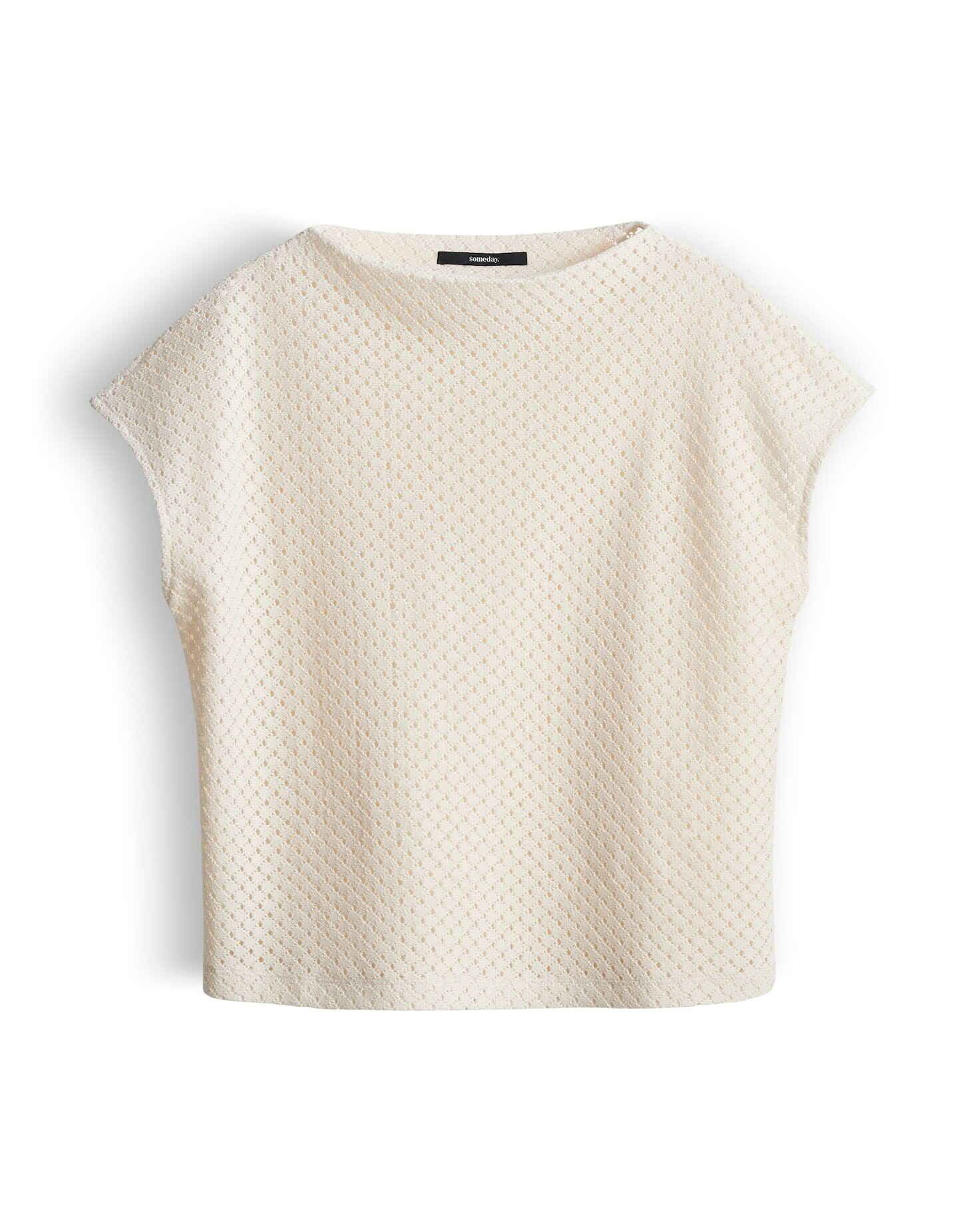 someday Kurzarmshirt Kalura Funnel Neck und semitransparente Lochstruktur